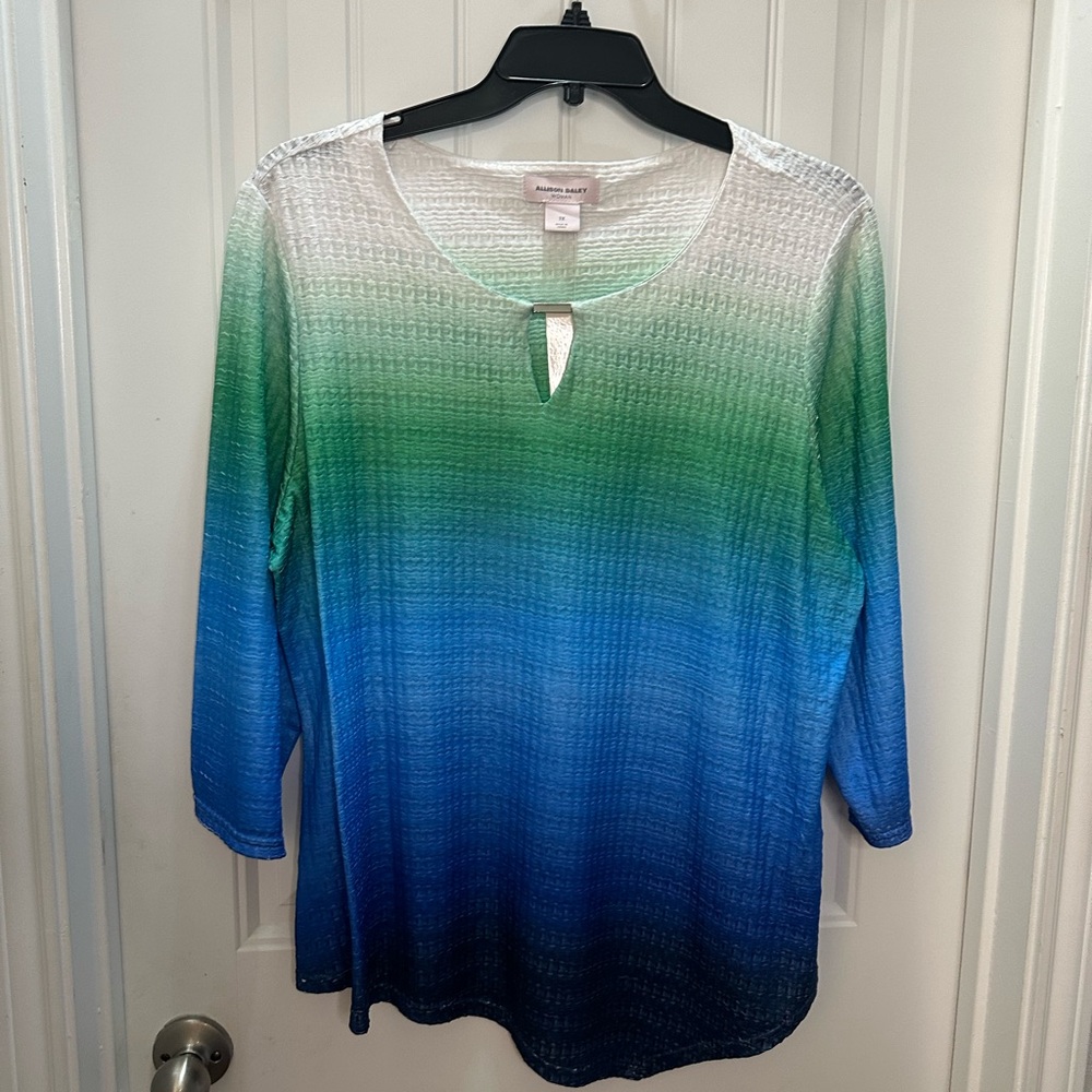 NWT Allison Daley Ombre Textured Blouse Lagenlook casual size 1x